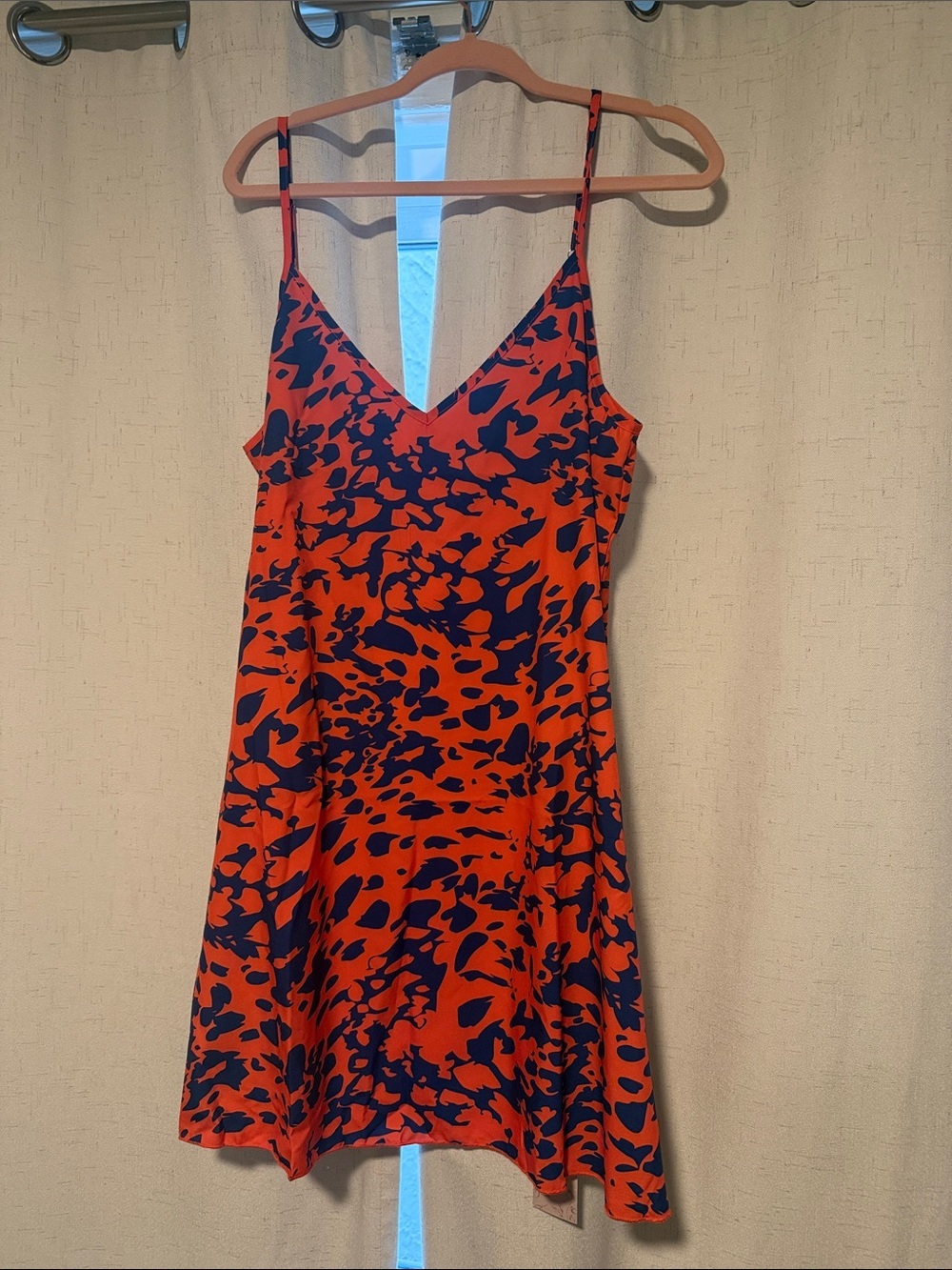 Spaghetti-Strap V-Neck Mini Dress in Orange and Navy